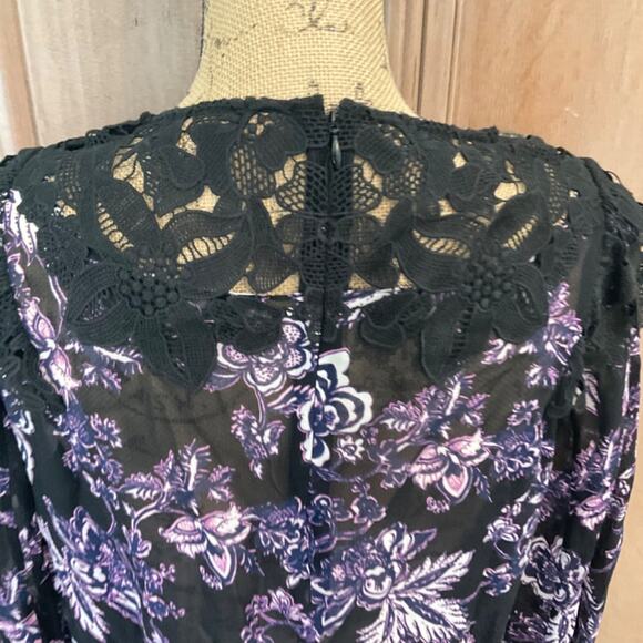 Veronica Beard silk floral black purple lace fairy pleat sleeve blouse goth 12 - Picture 10 of 15